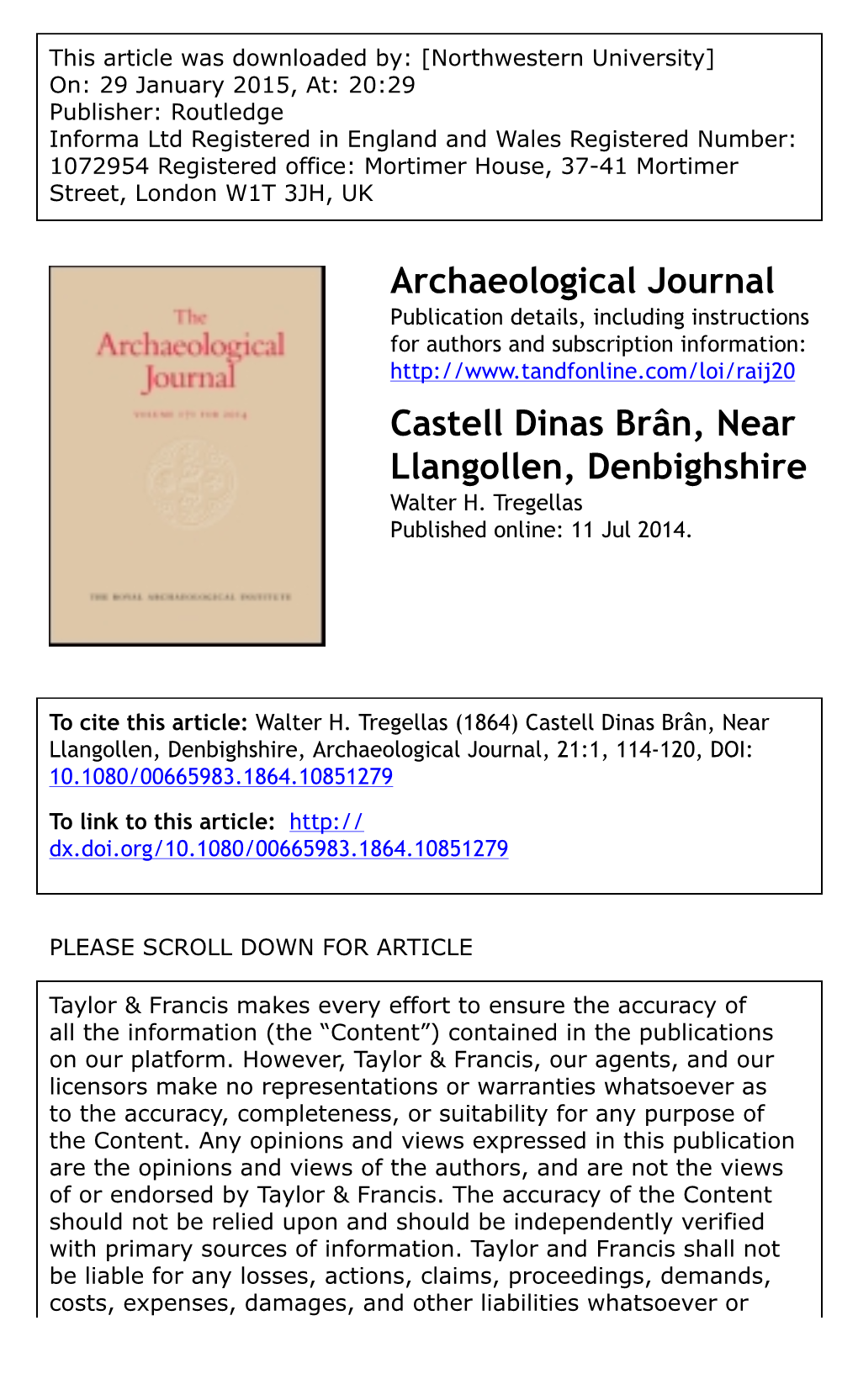 Archaeological Journal Castell Dinas Brân, Near Llangollen, Denbighshire