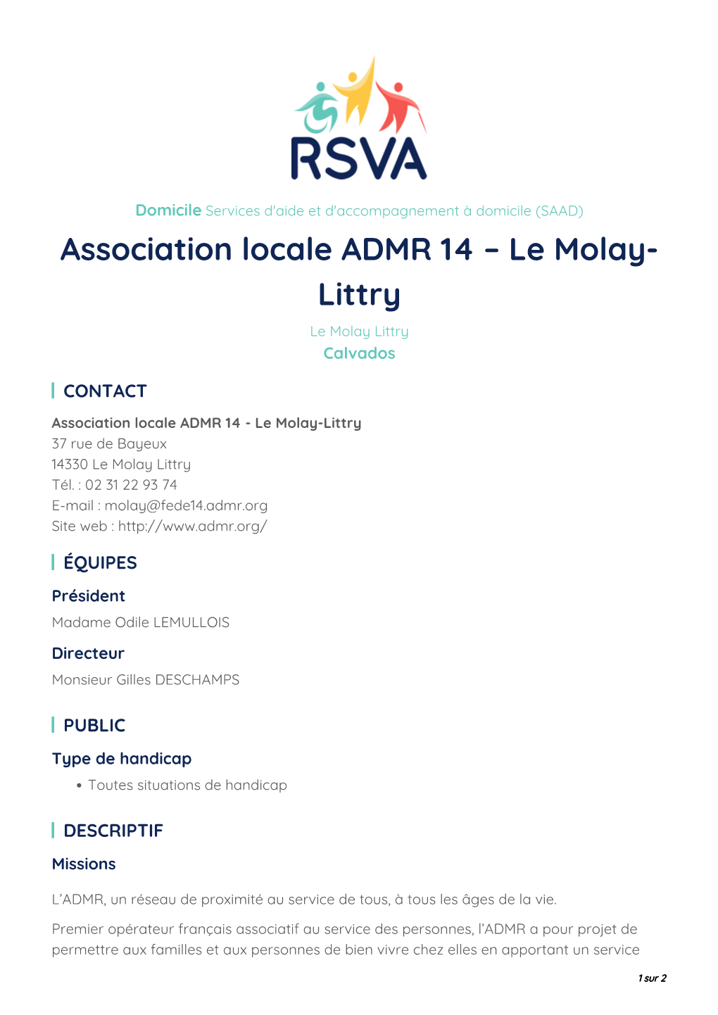 Association Locale ADMR 14 – Le Molay- Littry Le Molay Littry Calvados