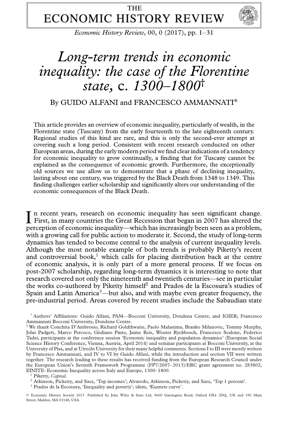 Term Trends in Economic Inequality: the Case of the Florentine State, C