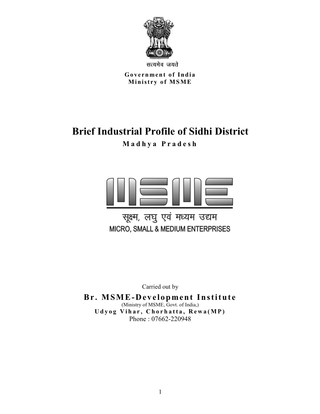Brief Industrial Profile of Sidhi District