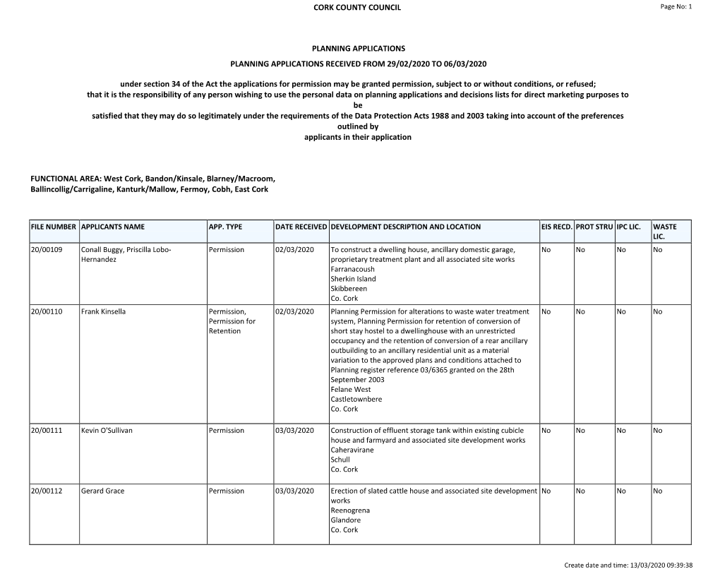 Report Weekly Lists Planning Application Received