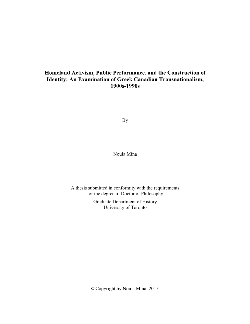 An Examination of Greek Canadian Transnationalism, 1900S-1990S