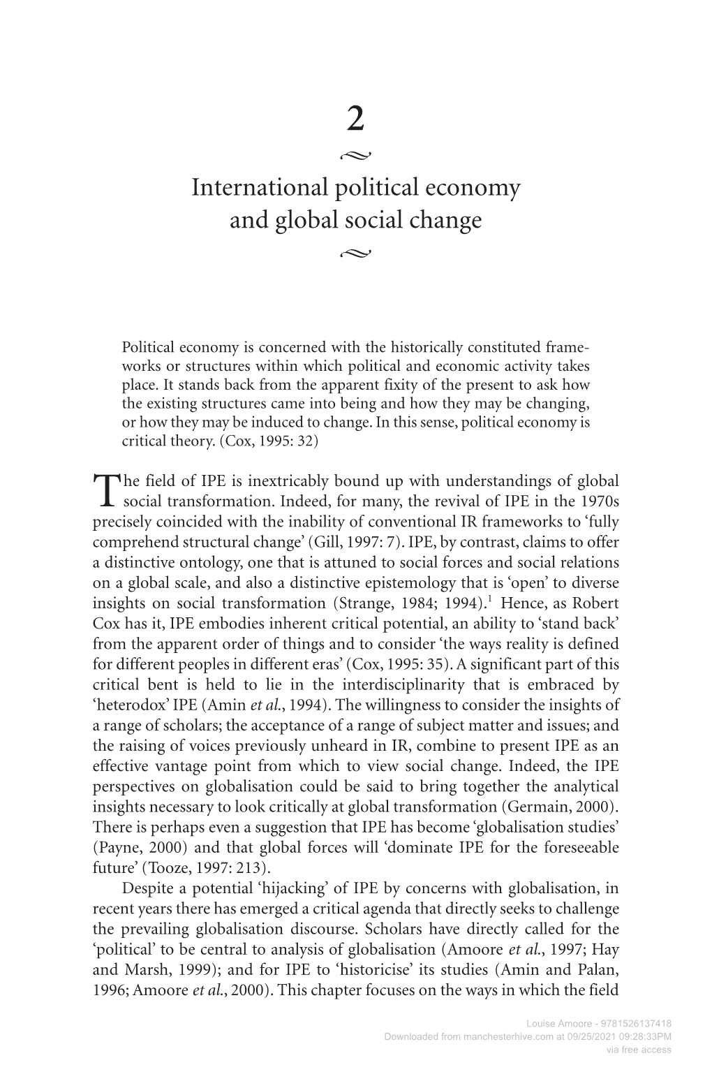 International Political Economy and Global Social Change 