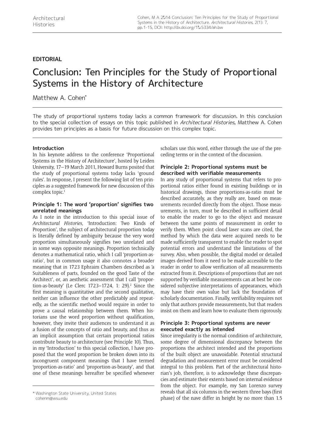 Conclusion: Ten Principles for the Study of Proportional Systems in the History of Architecture Matthew A