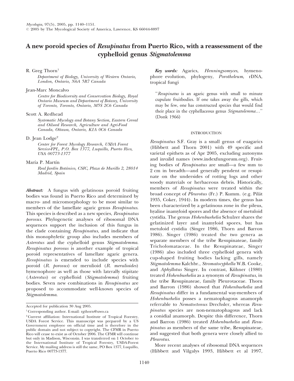 A New Poroid Species of Resupinatus from Puerto Rico, with a Reassessment of the Cyphelloid Genus Stigmatolemma