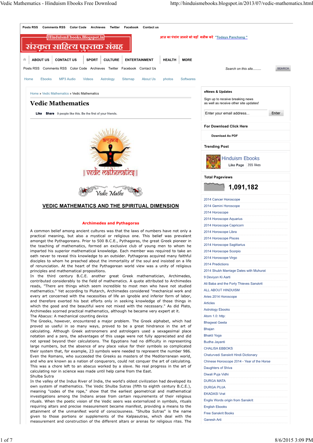 Vedic Mathematics - Hinduism Ebooks Free Download