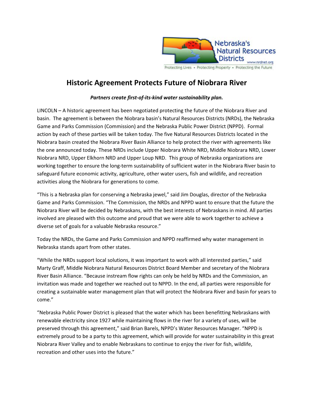 Niobrara River Press Release 08/2015