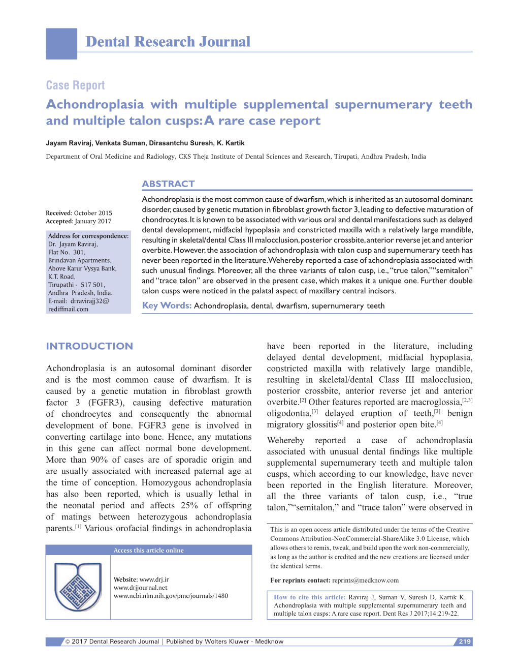 Achondroplasia with Multiple Supplemental Supernumerary Teeth and Multiple Talon Cusps: a Rare Case Report