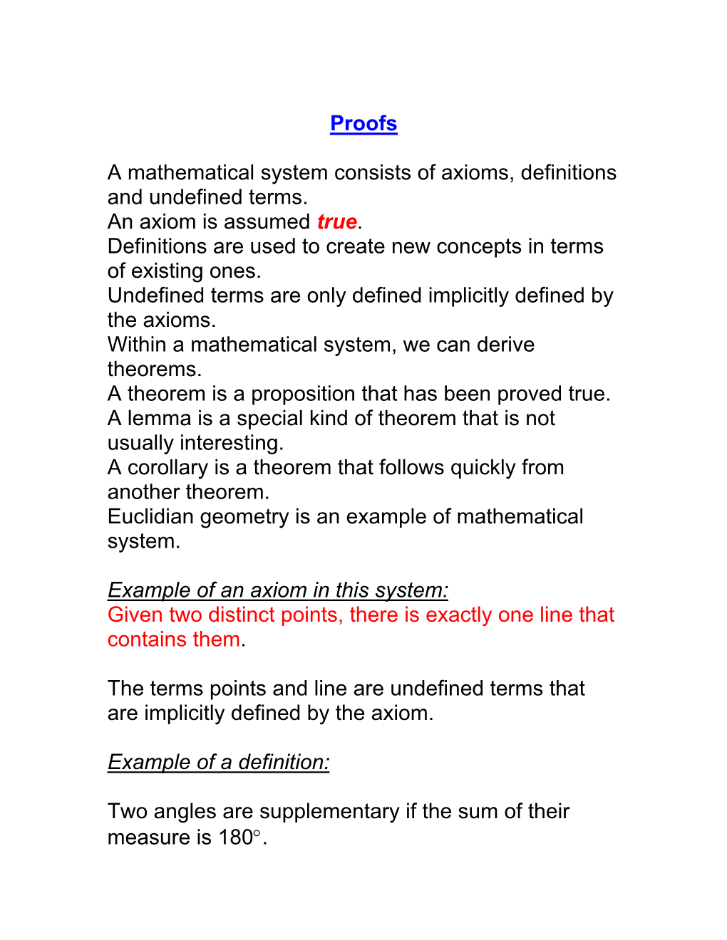 Proofs a Mathematical System Consists of Axioms, Definitions And