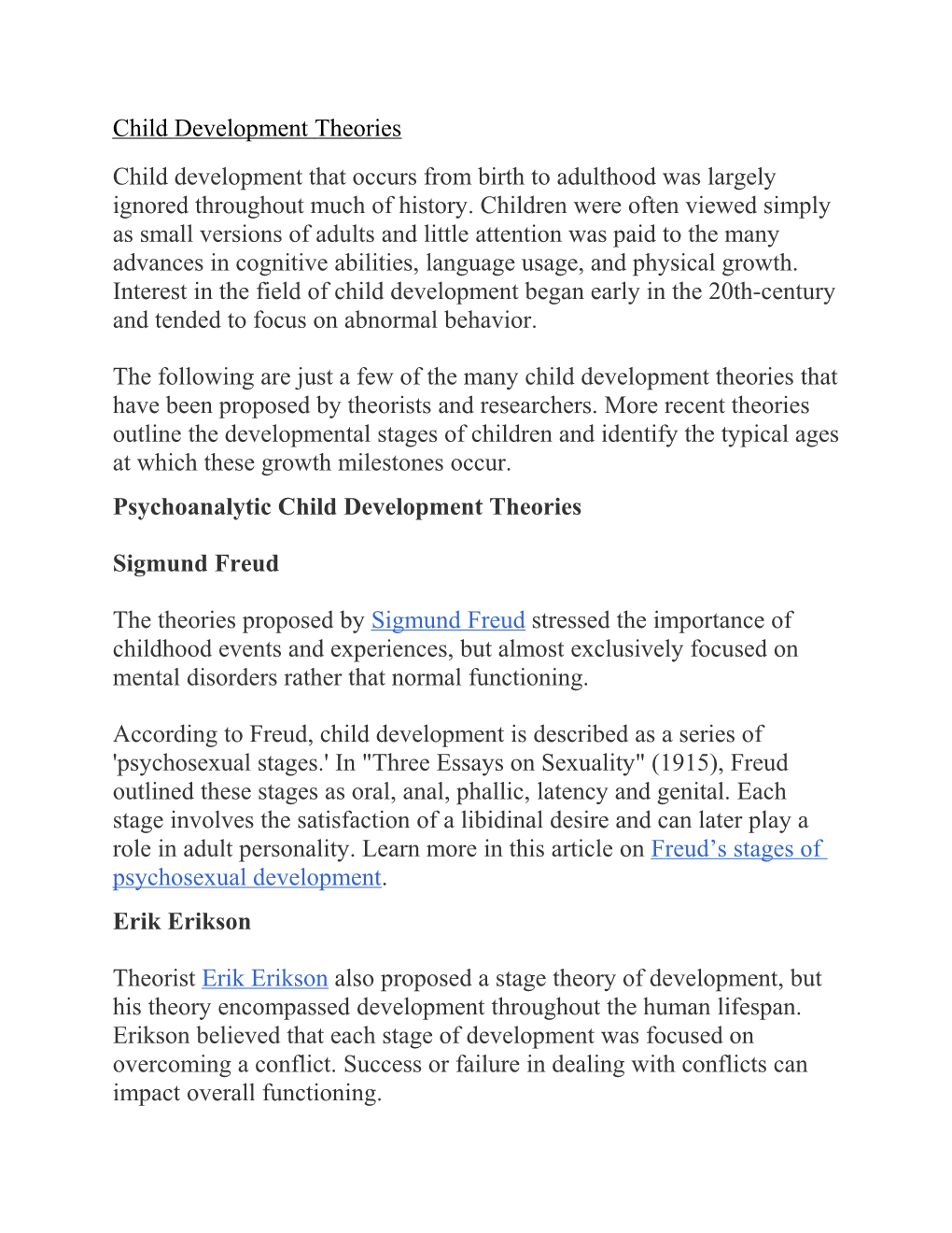 Psychoanalytic Child Development Theories