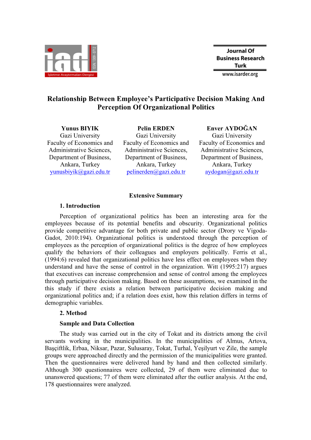 Relationship Between Employee's Participative Decision Making And