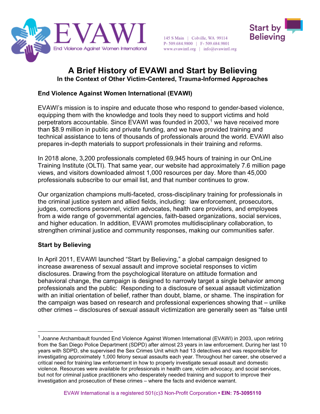 A Brief History of EVAWI and Start by Believing in the Context of Other Victim-Centered, Trauma-Informed Approaches