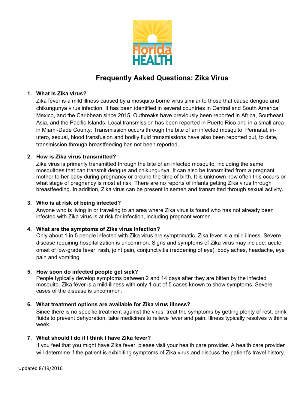 Florida Department of Health, Zika