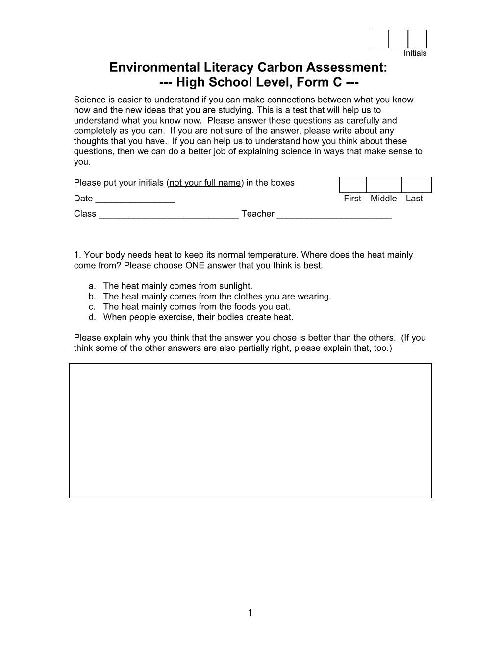 Middle School Assessment