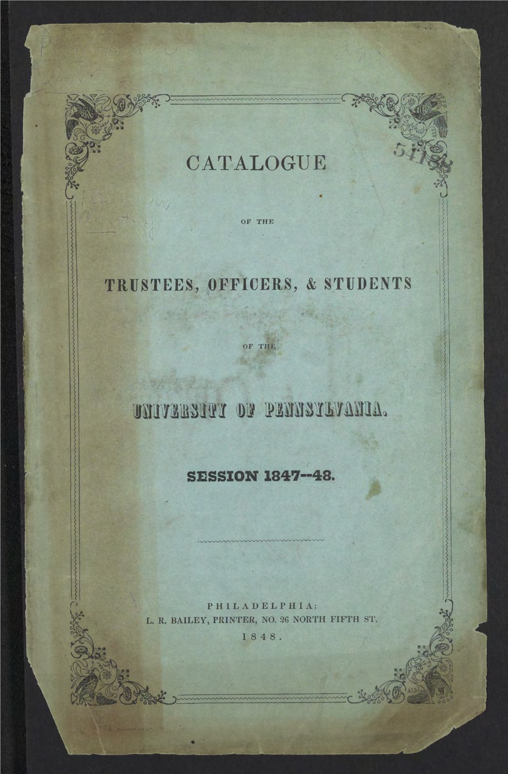 University of Pennsylvania Catalogue, 1847-48