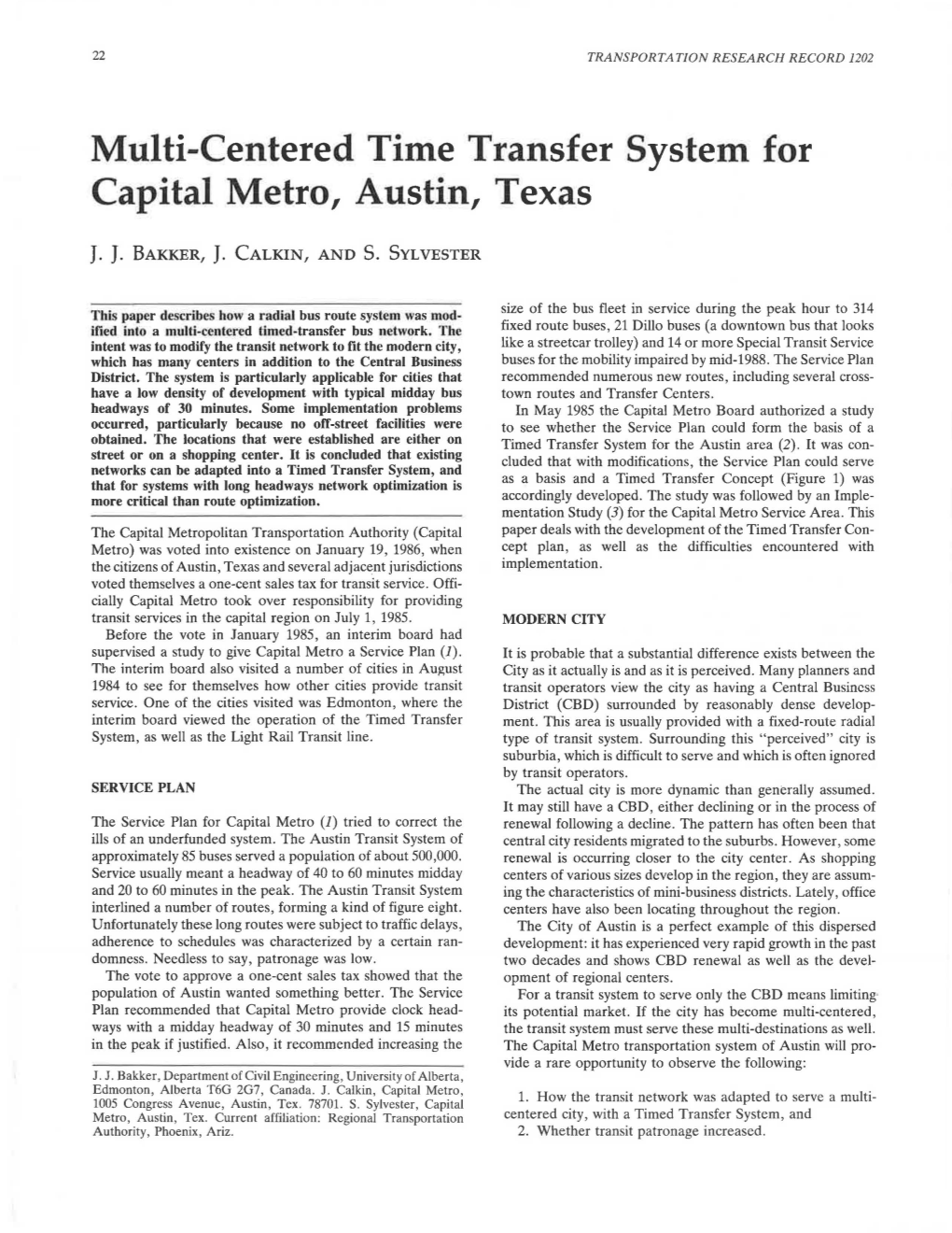 Multi-Centered Time Transfer System for Capital Metro, Austin, Texas