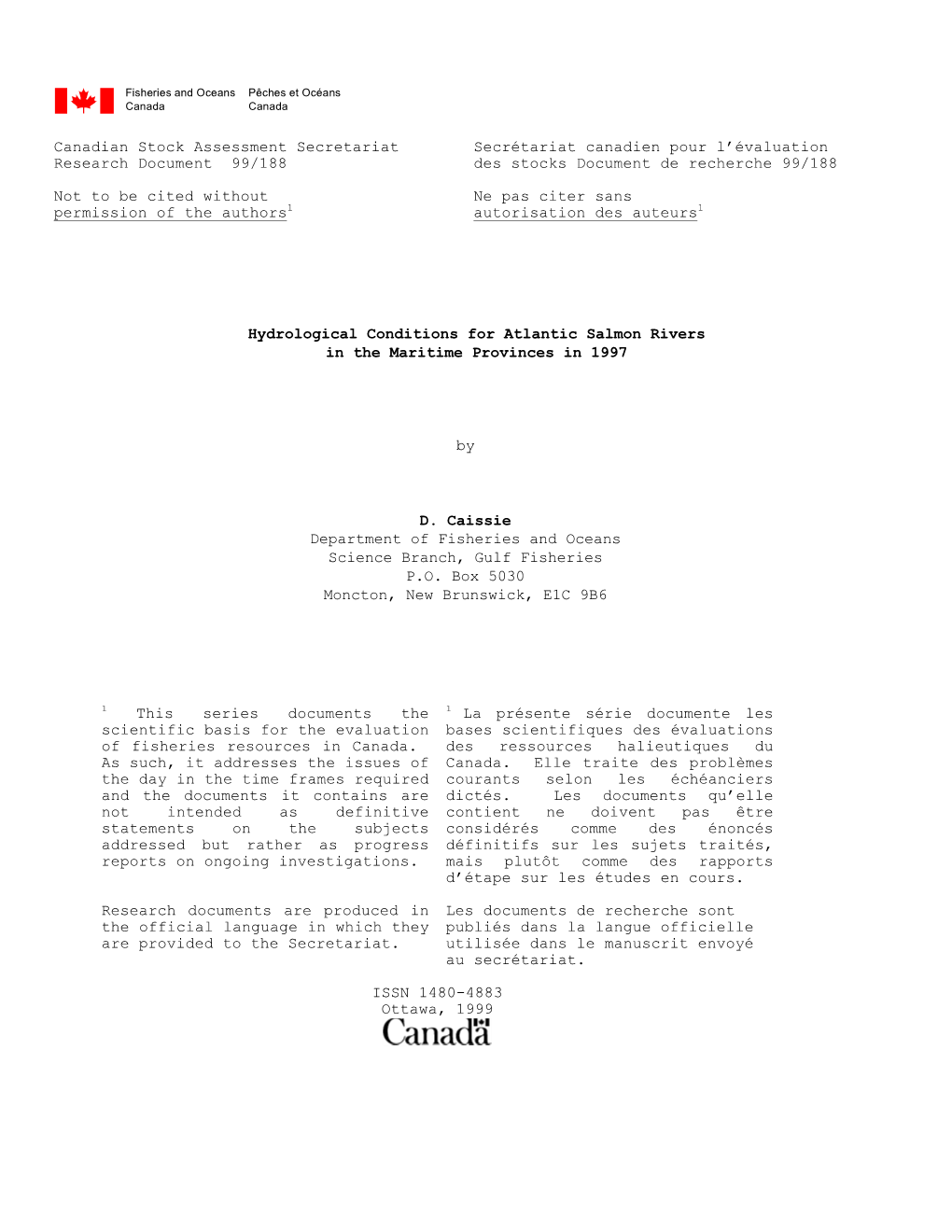 Hydrological Conditions for Atlantic Salmon Rivers in the Maritime Provinces in 1997