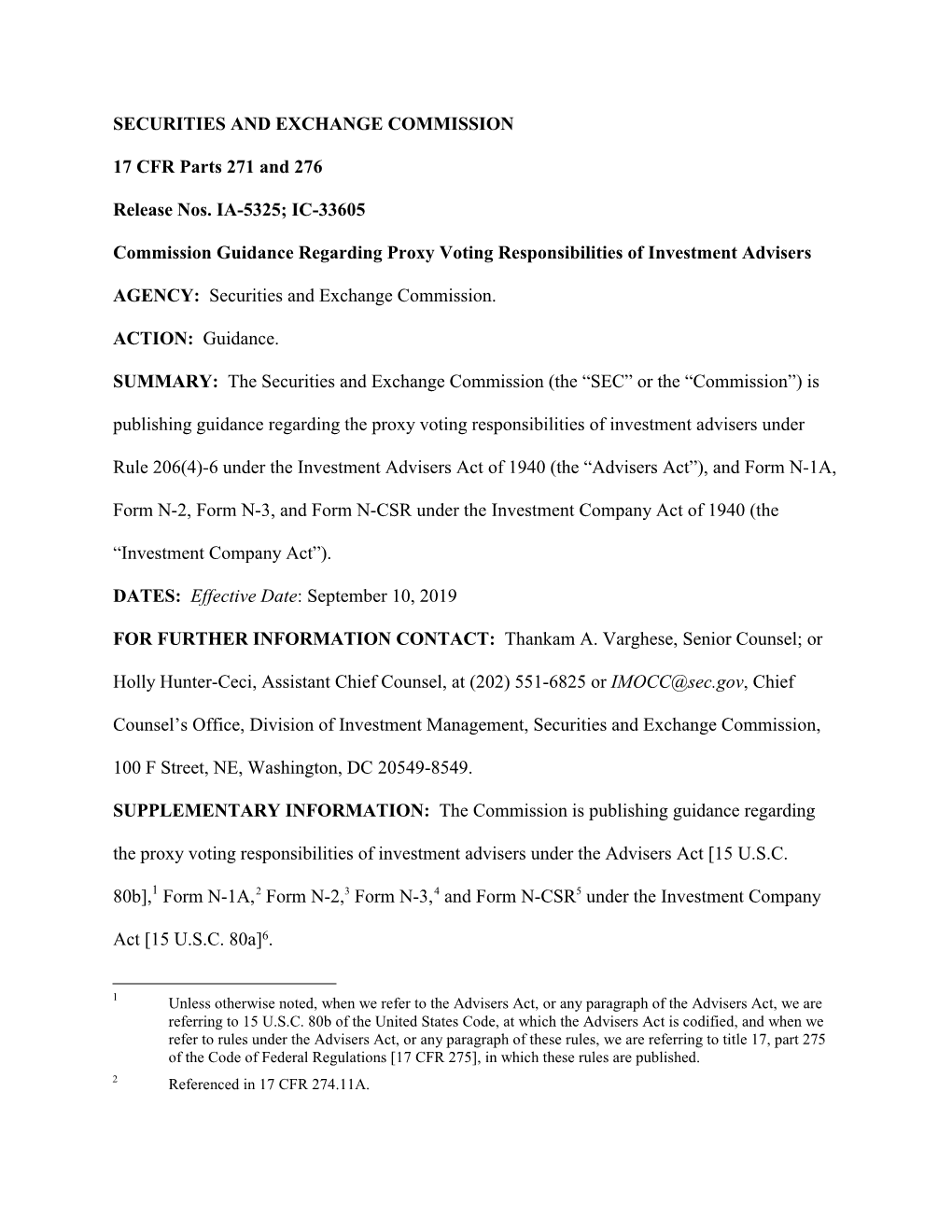 Commission Guidance Regarding Proxy Voting Responsibilities of Investment Advisers