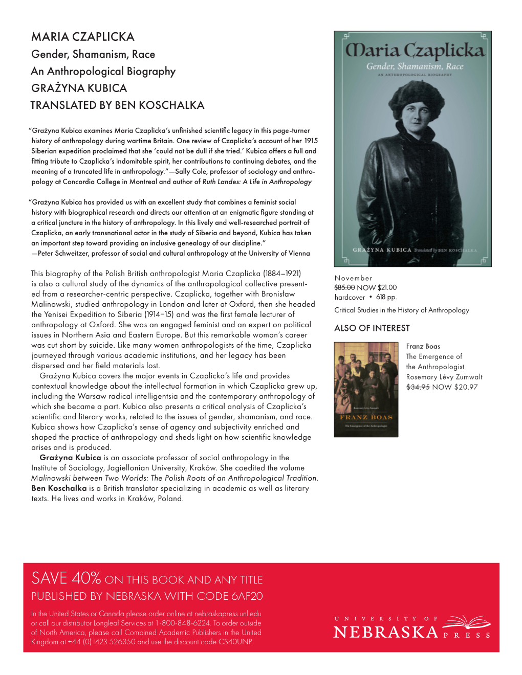 MARIA CZAPLICKA Gender, Shamanism, Race an Anthropological Biography GRAŻYNA KUBICA TRANSLATED by BEN KOSCHALKA