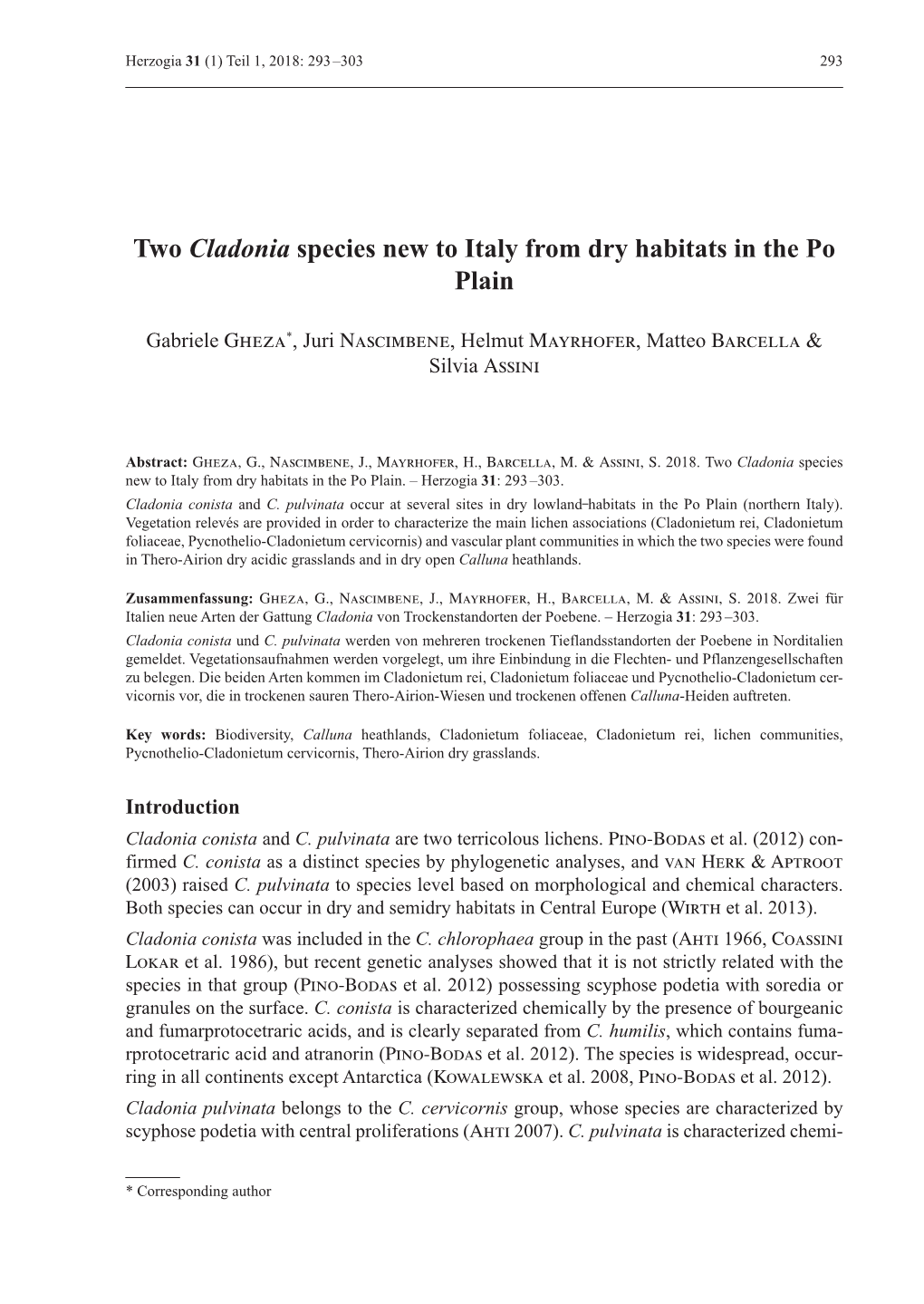 Two Cladonia Species New to Italy from Dry Habitats in the Po Plain