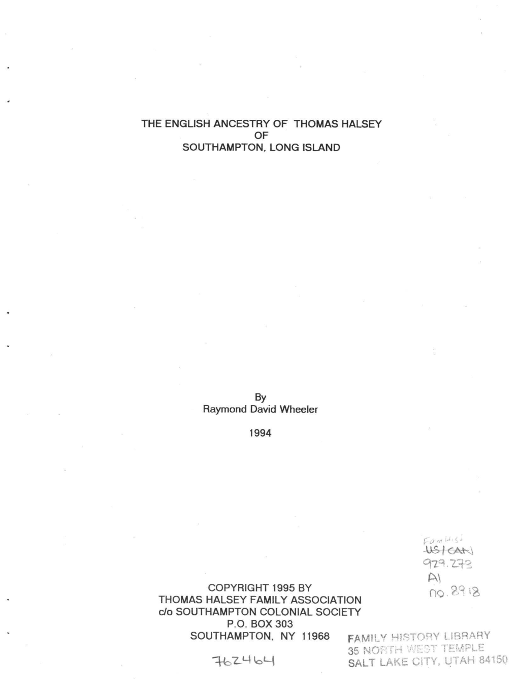 The English Ancestry of Thomas Halsey of Southampton, Long Island