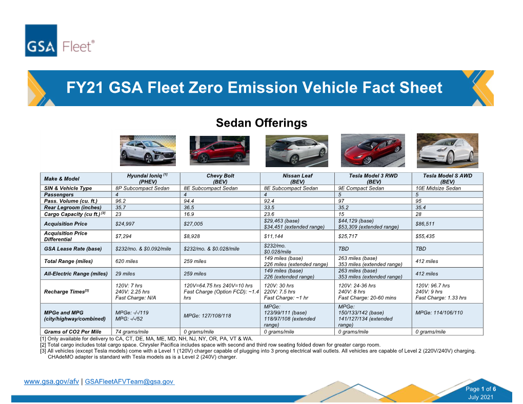 GSA Fleet FY 2021 Zero Emission Vehicle Fact Sheet