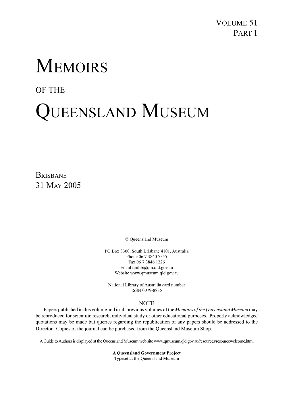 Memoirs of the Queensland Museum (ISSN 0079-8835)