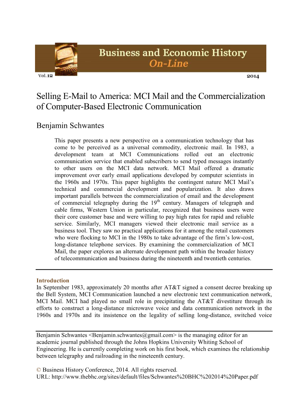 MCI Mail and the Commercialization of Computer-Based Electronic Communication