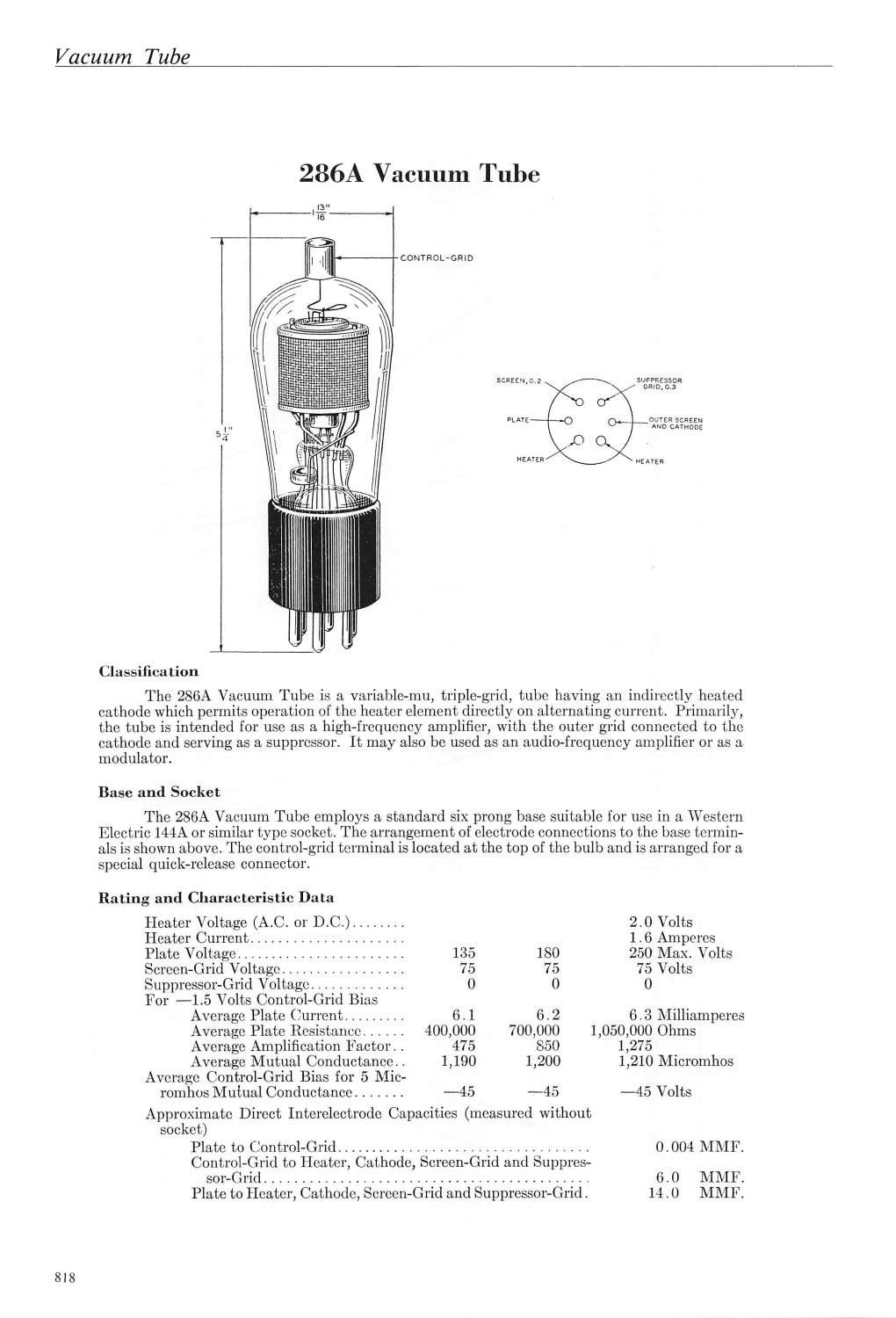 Vacuum Tube Approximate Direct Interelectrode Capacities