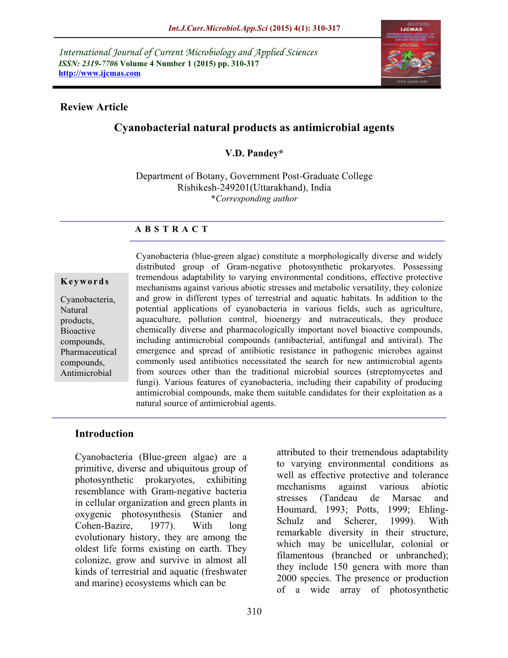 Cyanobacterial Natural Products As Antimicrobial Agents