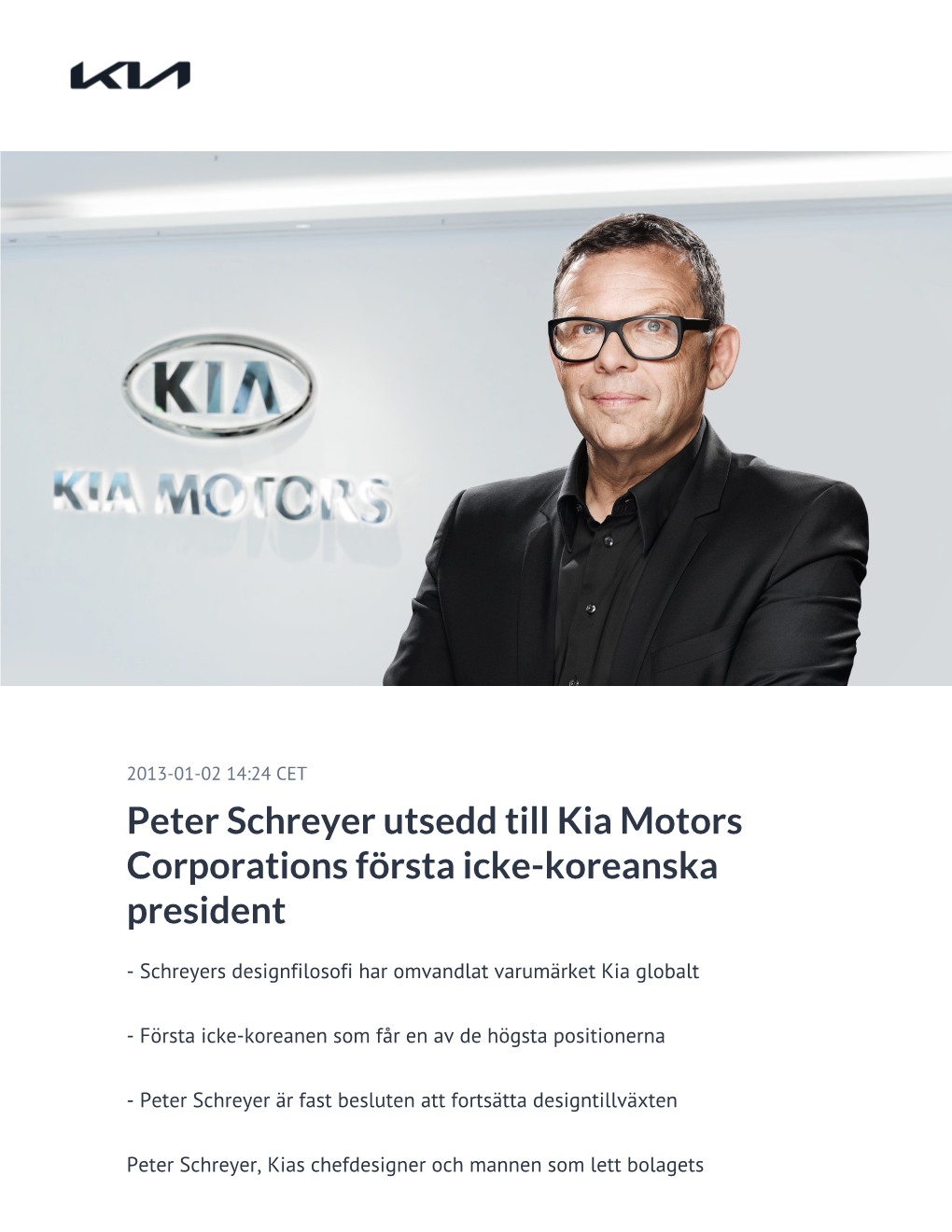 Peter Schreyer Utsedd Till Kia Motors Corporations Första Icke-Koreanska President