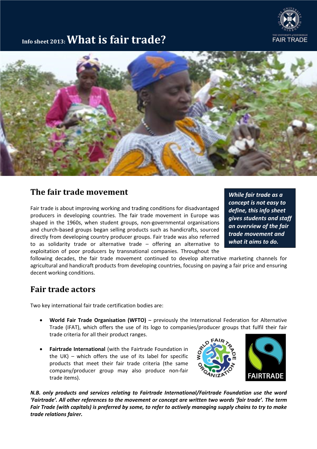 Info Sheet 2013: What Is Fair Trade?