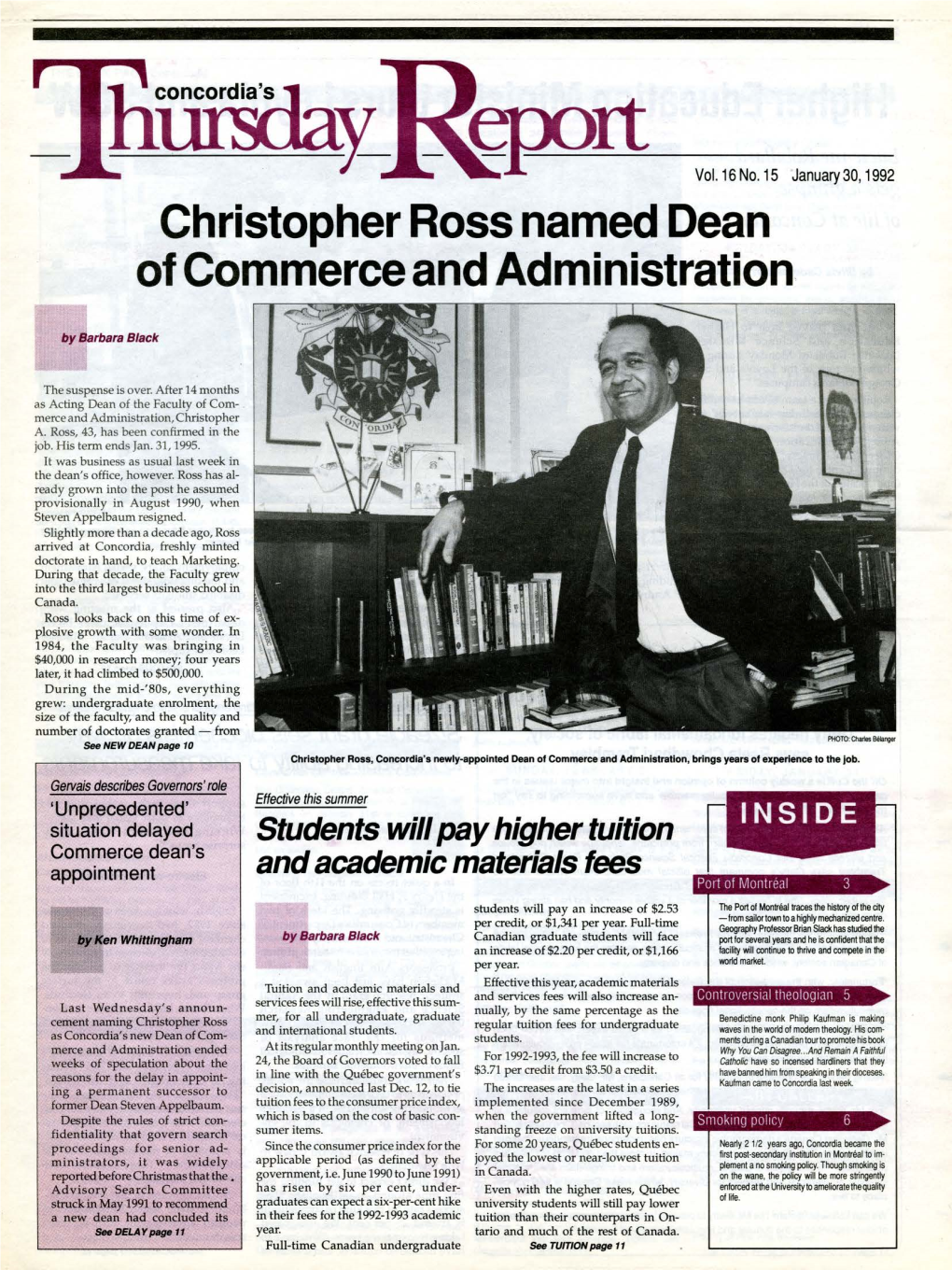 Christopher Ross Named Dean . of Commerce and Administration