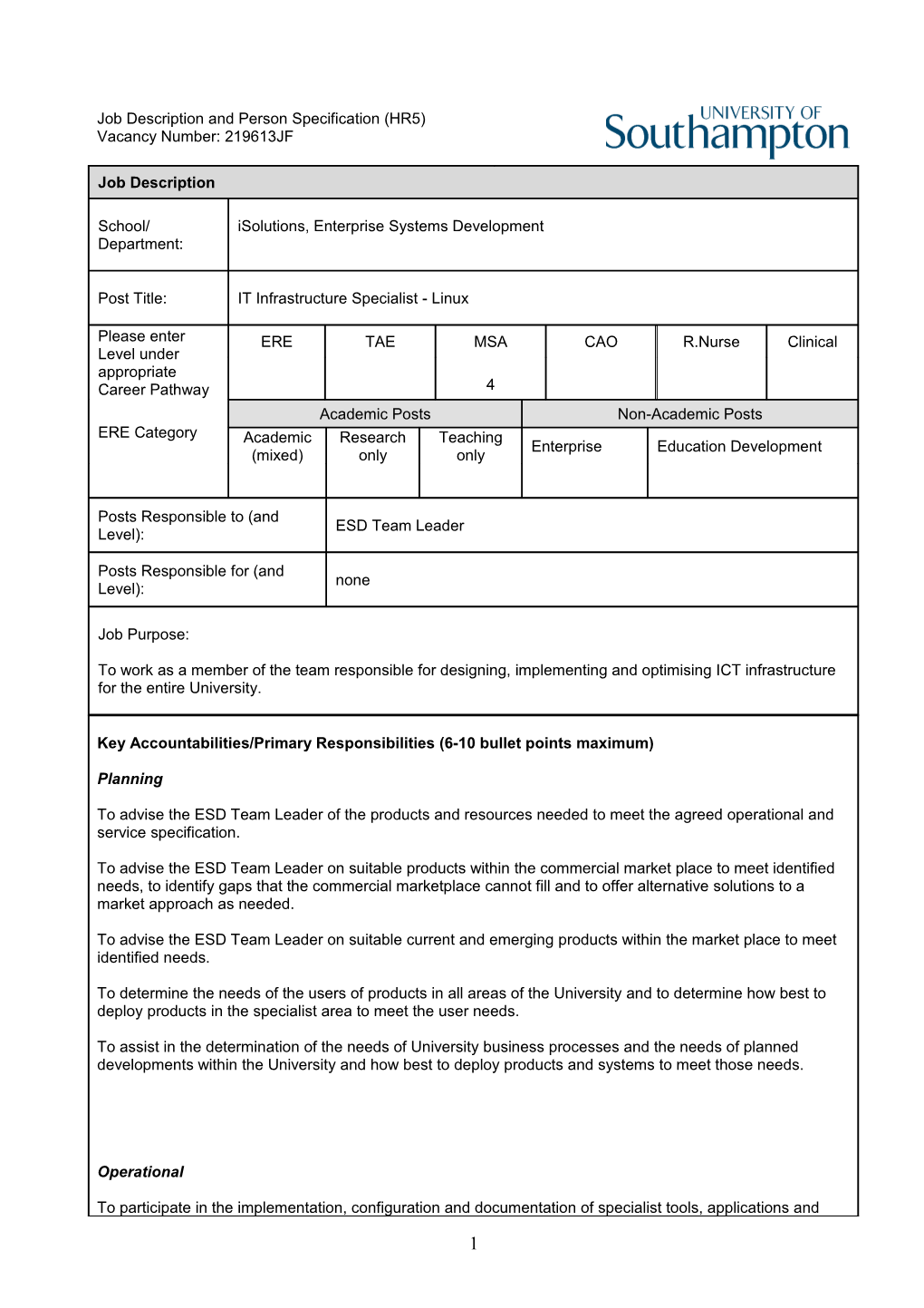 Job Hazard Analysis Form - Appendix to Job and Person Specification