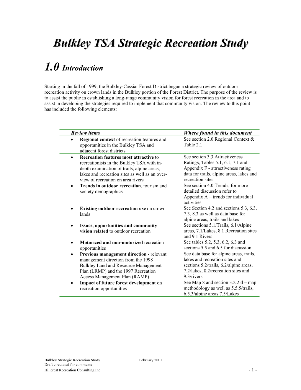 Bulkley TSA Strategic Recreation Study