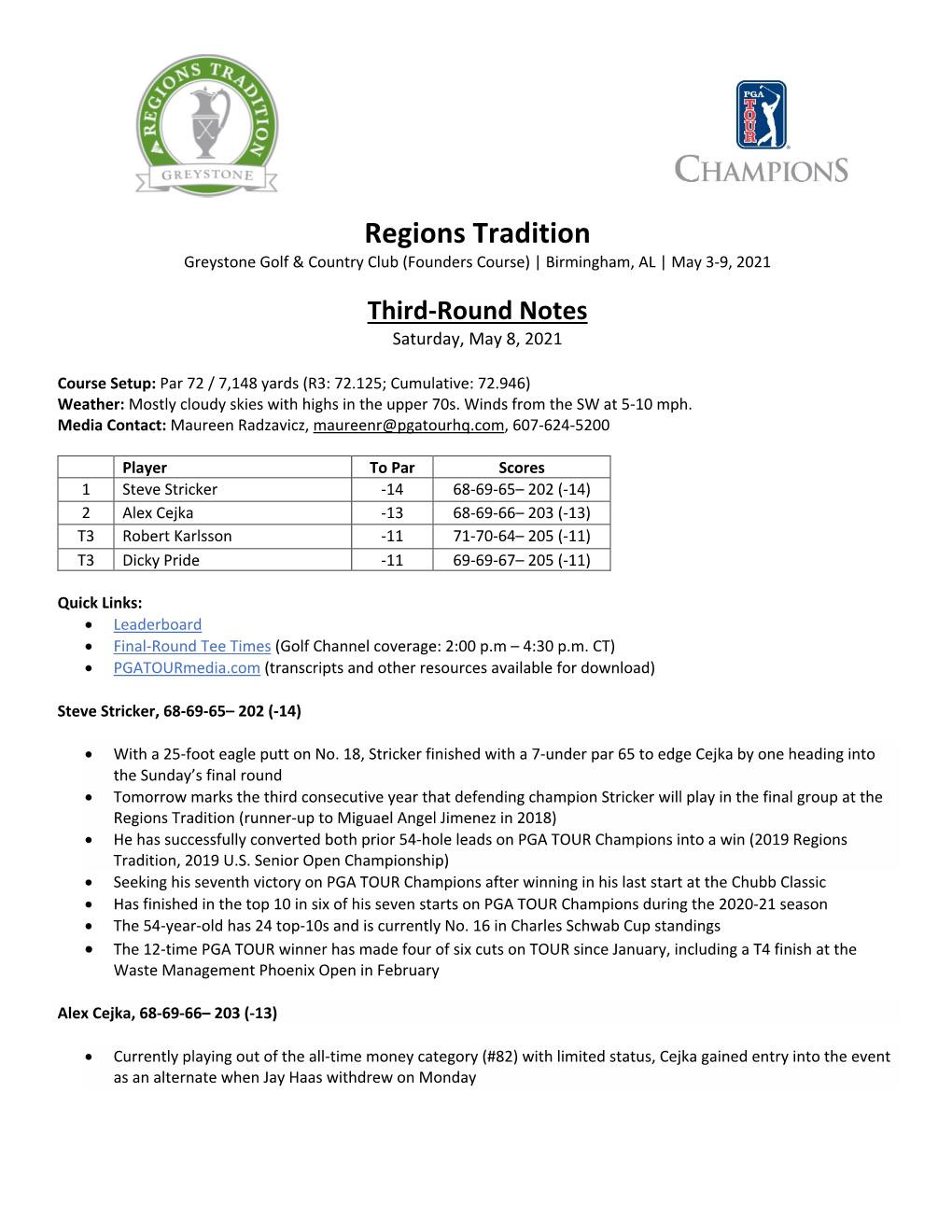 Regions Tradition Greystone Golf & Country Club (Founders Course) | Birmingham, AL | May 3-9, 2021