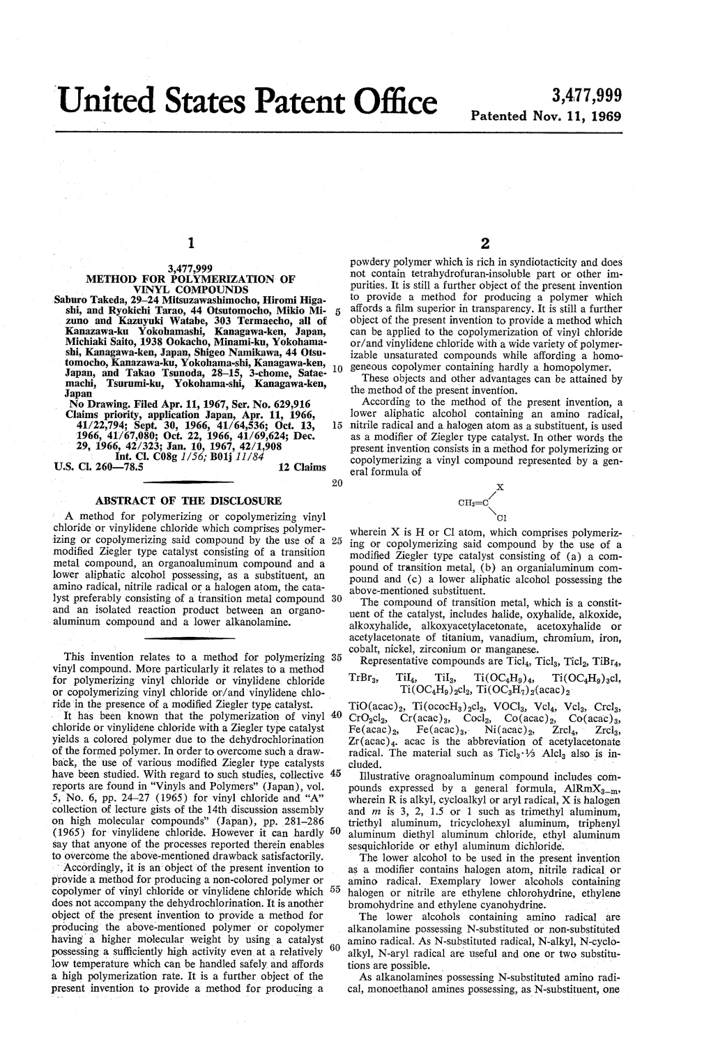 United States Patent Office Patented Nov