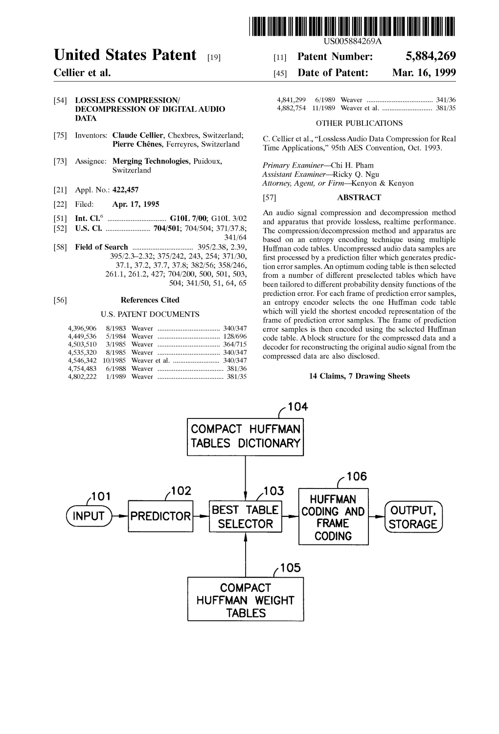 United States Patent (19) 11 Patent Number: 5,884,269 Cellier Et Al