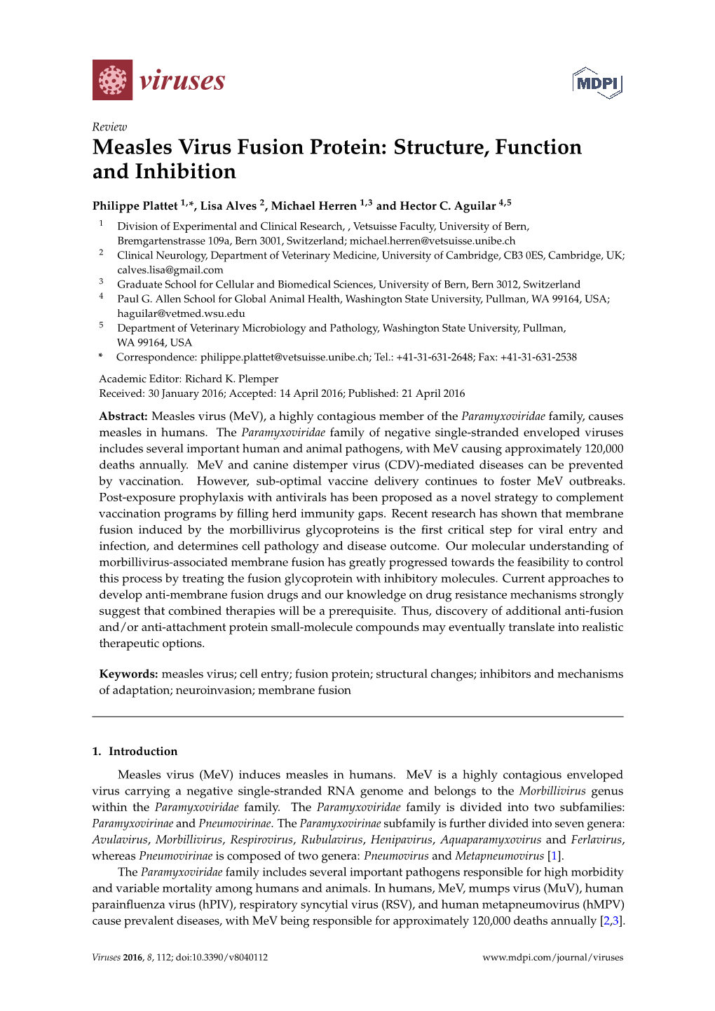 Measles Virus Fusion Protein: Structure, Function and Inhibition