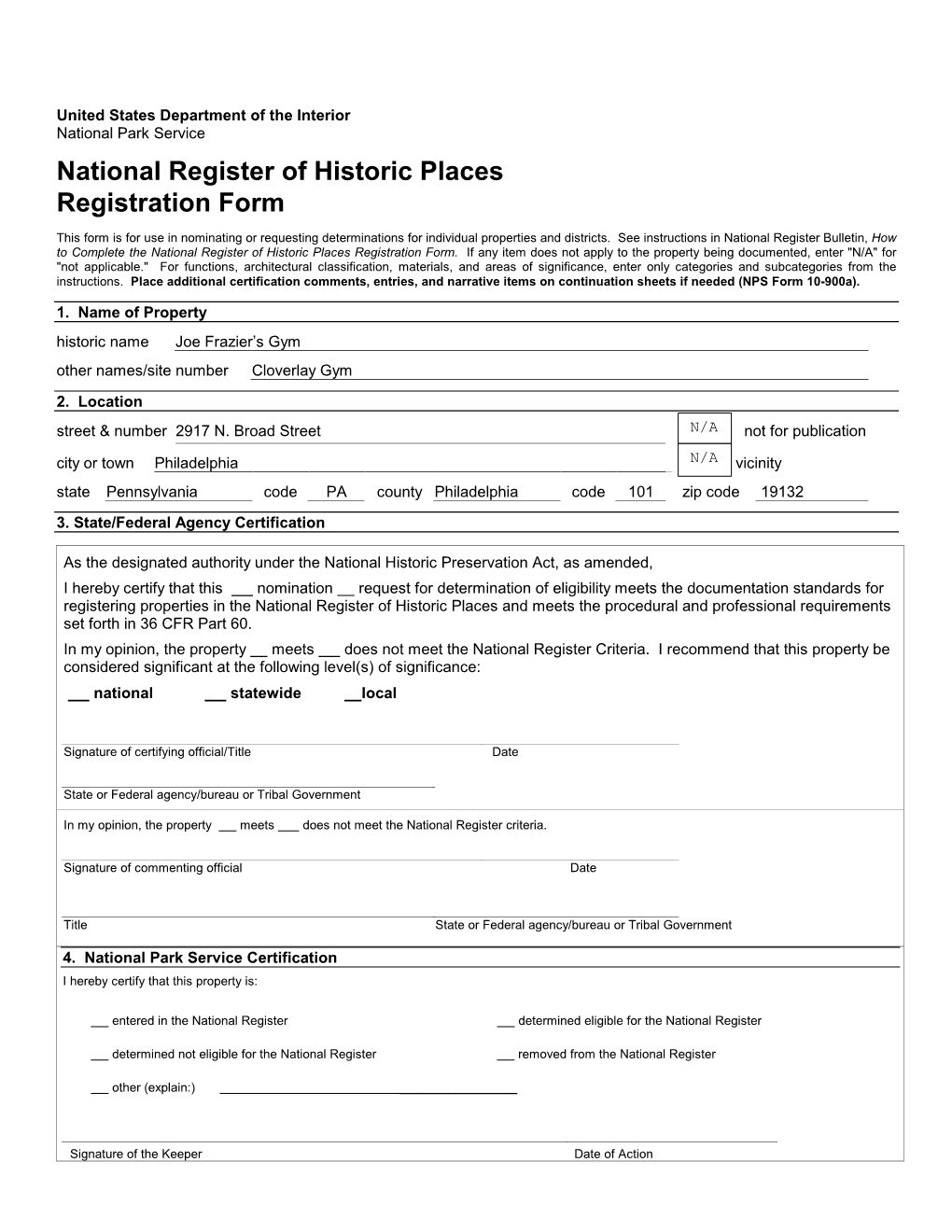 National Register of Historic Places Registration Form