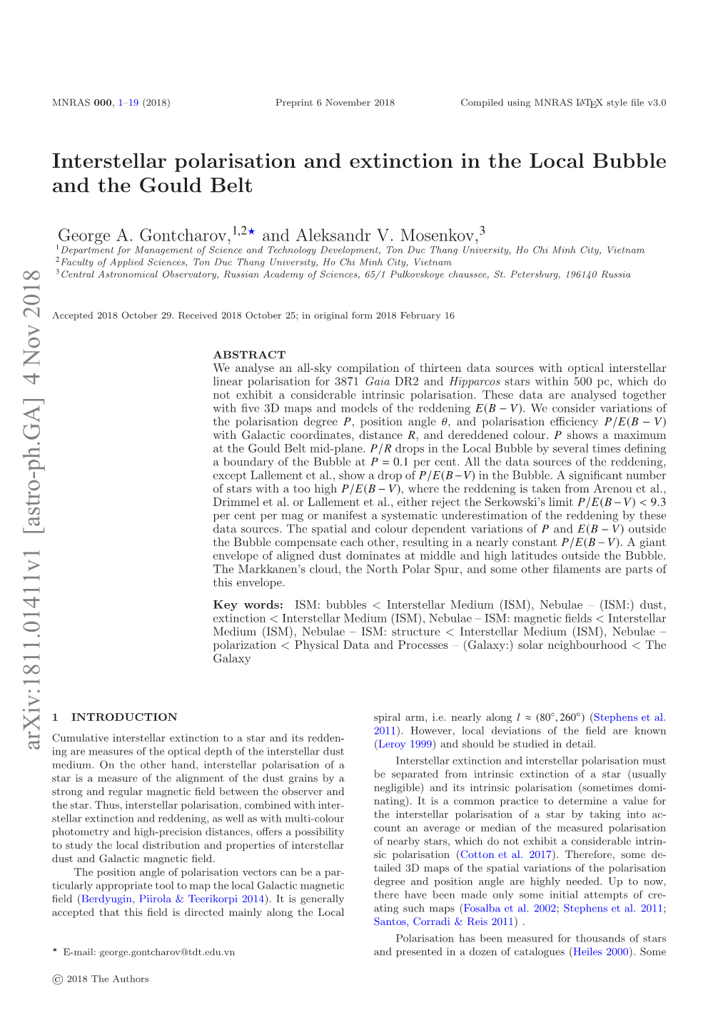 Interstellar Polarisation and Extinction in the Local Bubble and the Gould