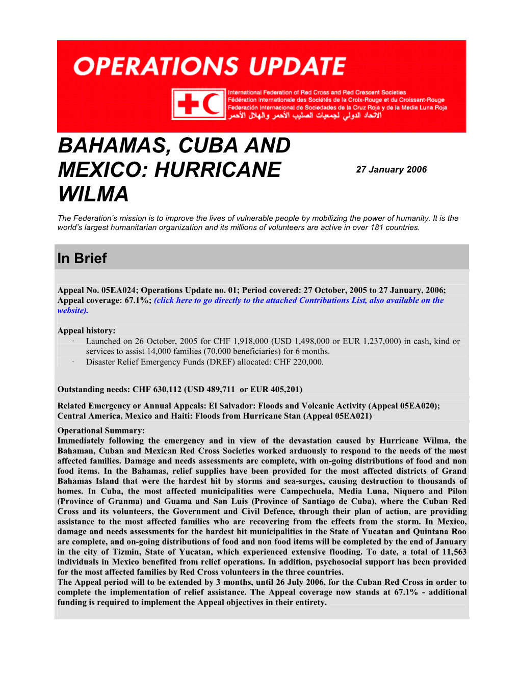 Hurricane Wilma, the Bahaman, Cuban and Mexican Red Cross Societies Worked Arduously to Respond to the Needs of the Most Affected Families