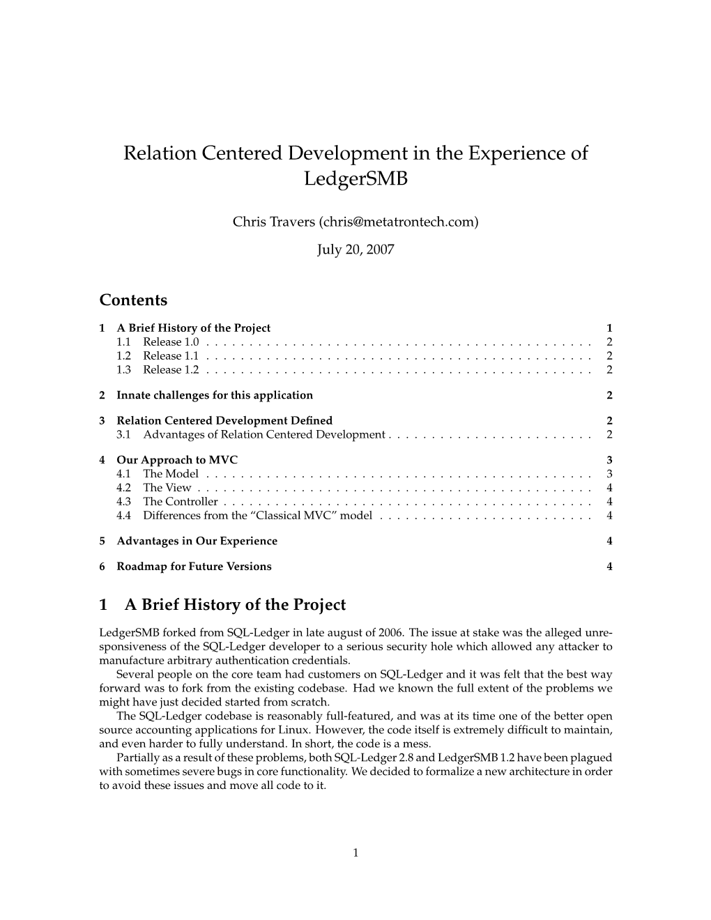 Relation Centered Development in the Experience of Ledgersmb