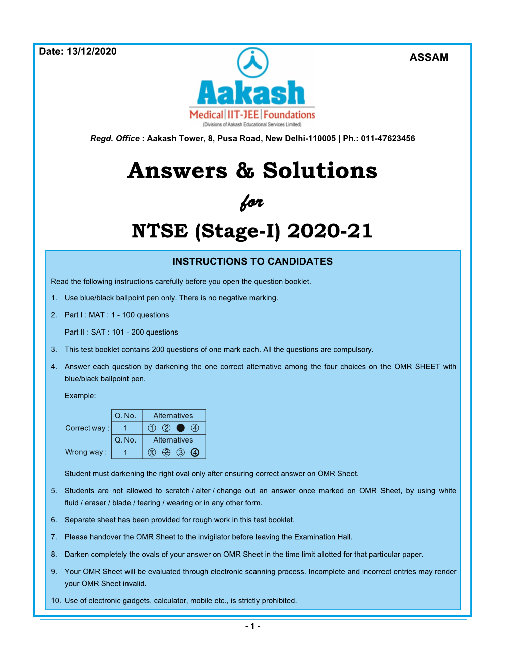 Answers & Solutions