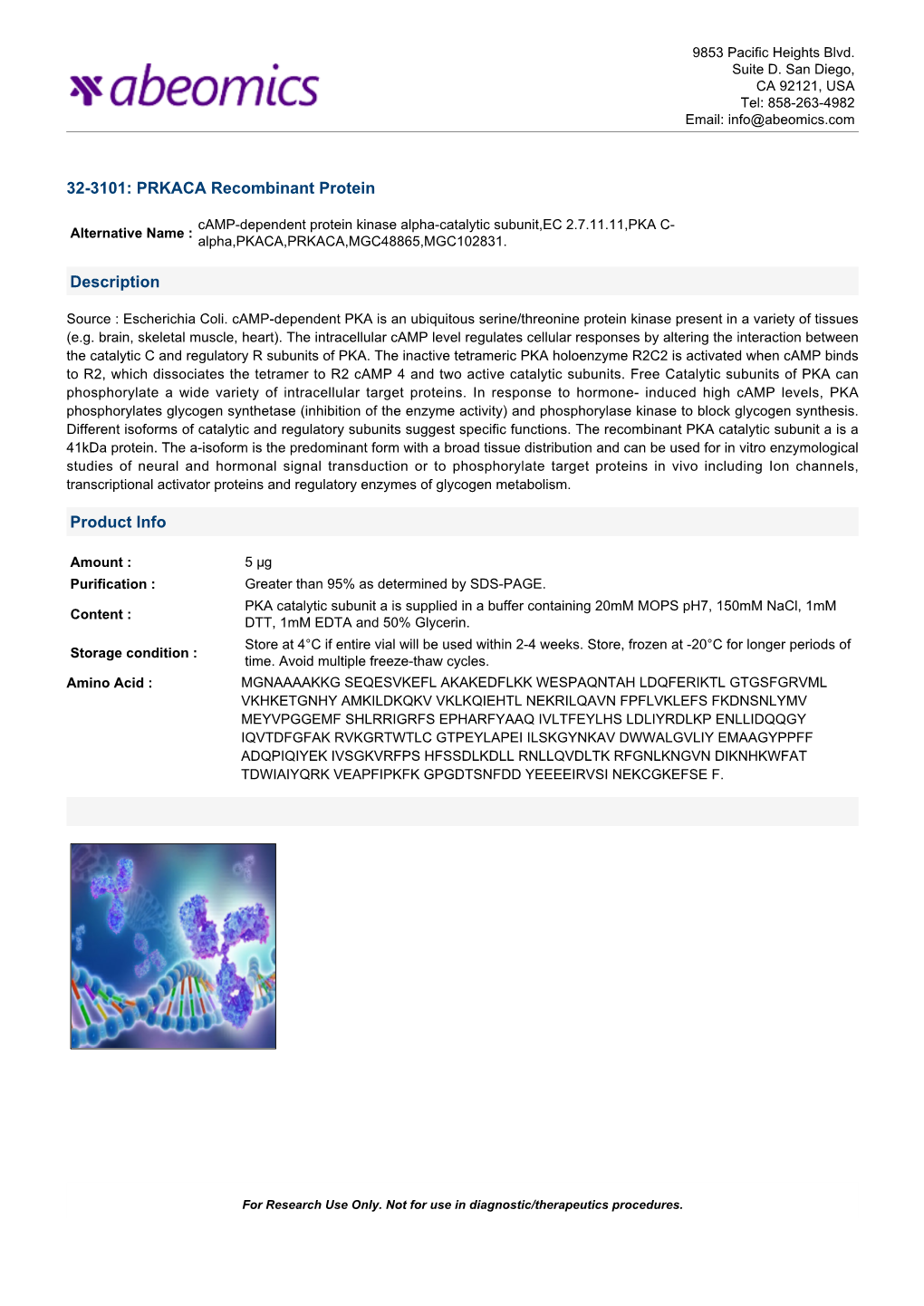 32-3101: PRKACA Recombinant Protein Description Product Info