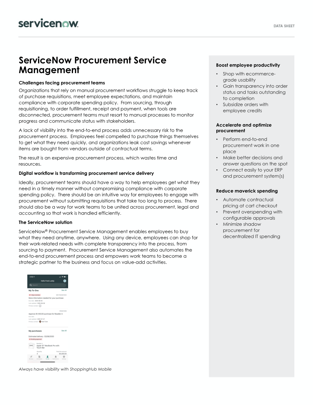 Procurement Service Management | Data Sheet | Servicenow