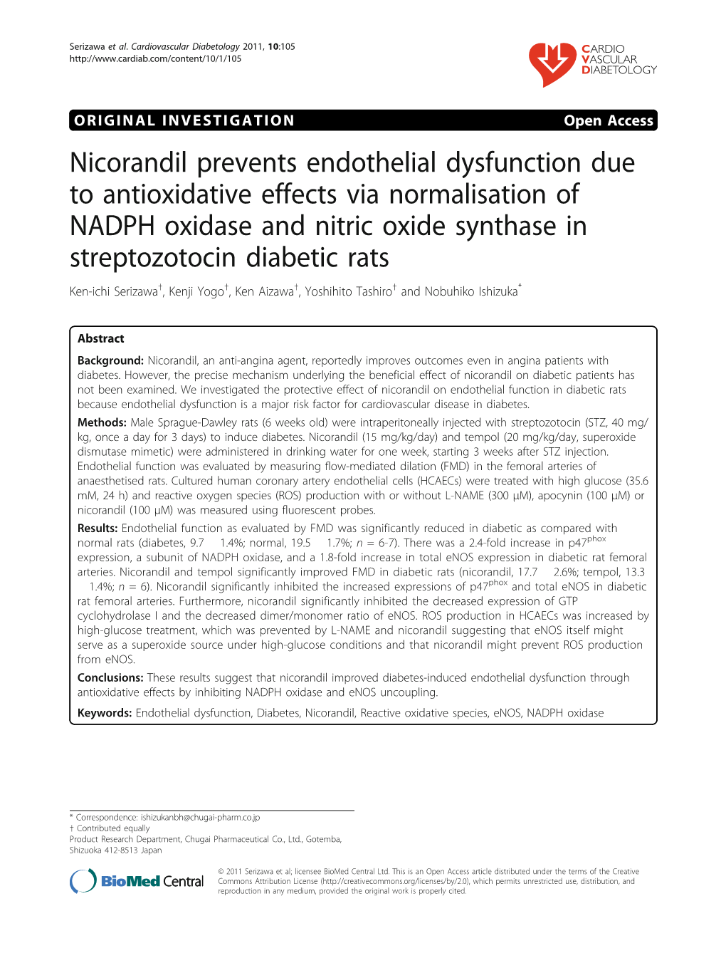 Nicorandil Prevents Endothelial Dysfunction Due to Antioxidative