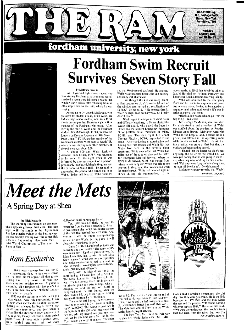 Fordham Swim Recruit Survives Seven Story Fall by Matthew Browne and That Webb Seemed Confused