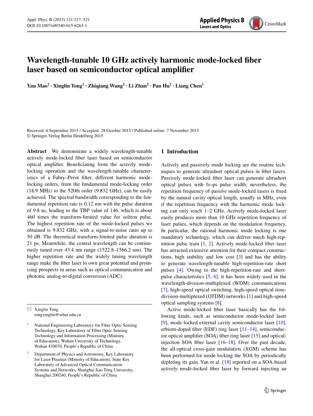 Wavelength-Tunable 10 Ghz Actively Harmonic Mode-Locked Fiber Laser Based on Semiconductor Optical Amplifier