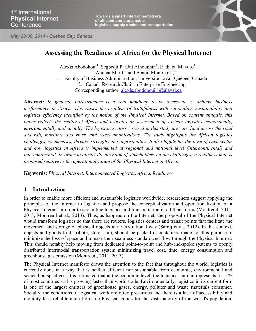 Assessing the Readiness of Africa for the Physical Internet